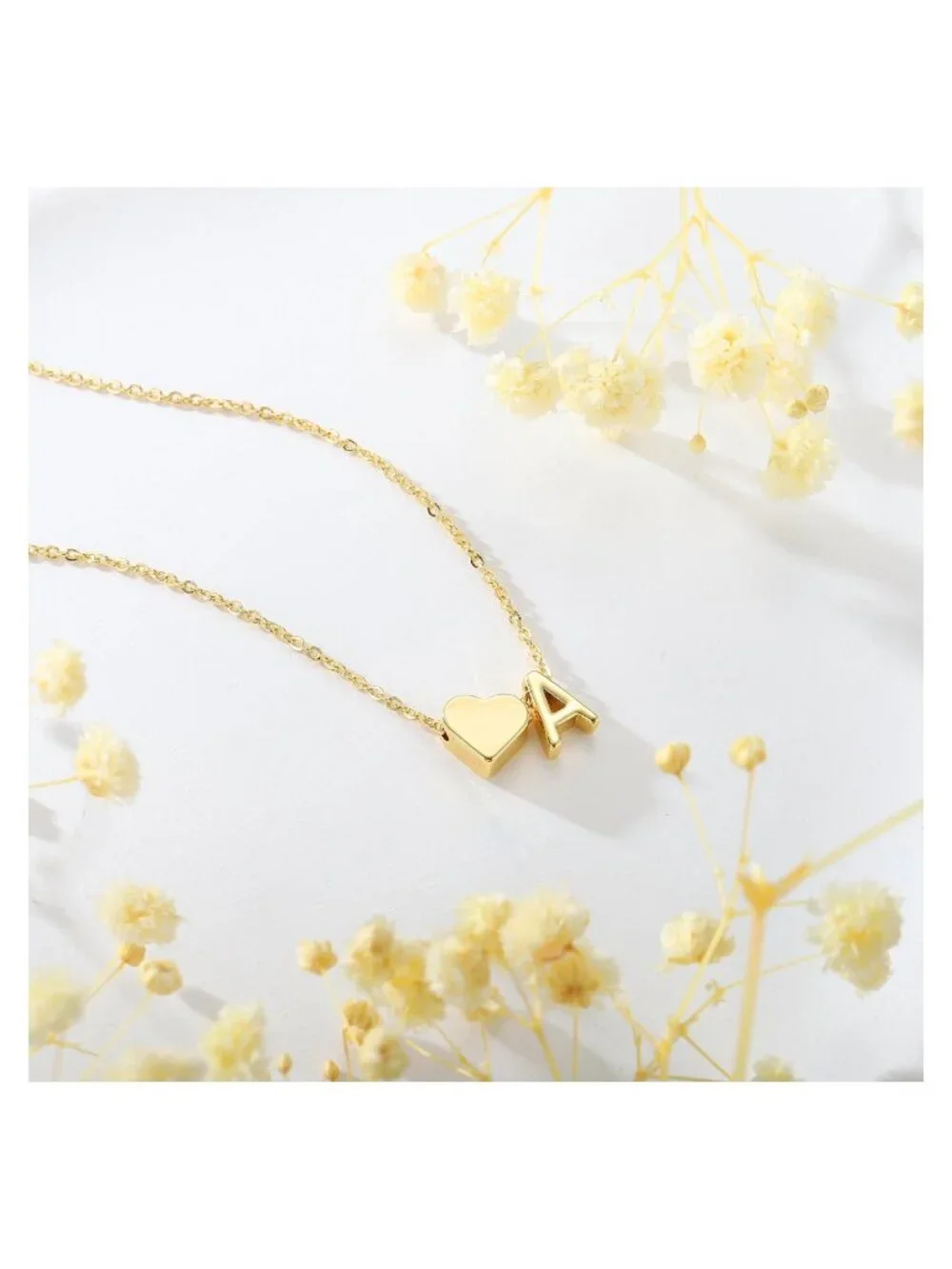 18K Gold Plated Heart Initial Necklace Girls Pendant Jewelry Gift